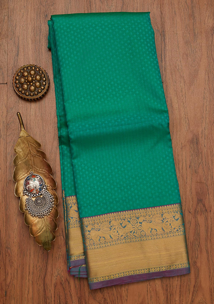 Sea Green Zariwork Pure Silk Designer Saree - koskii