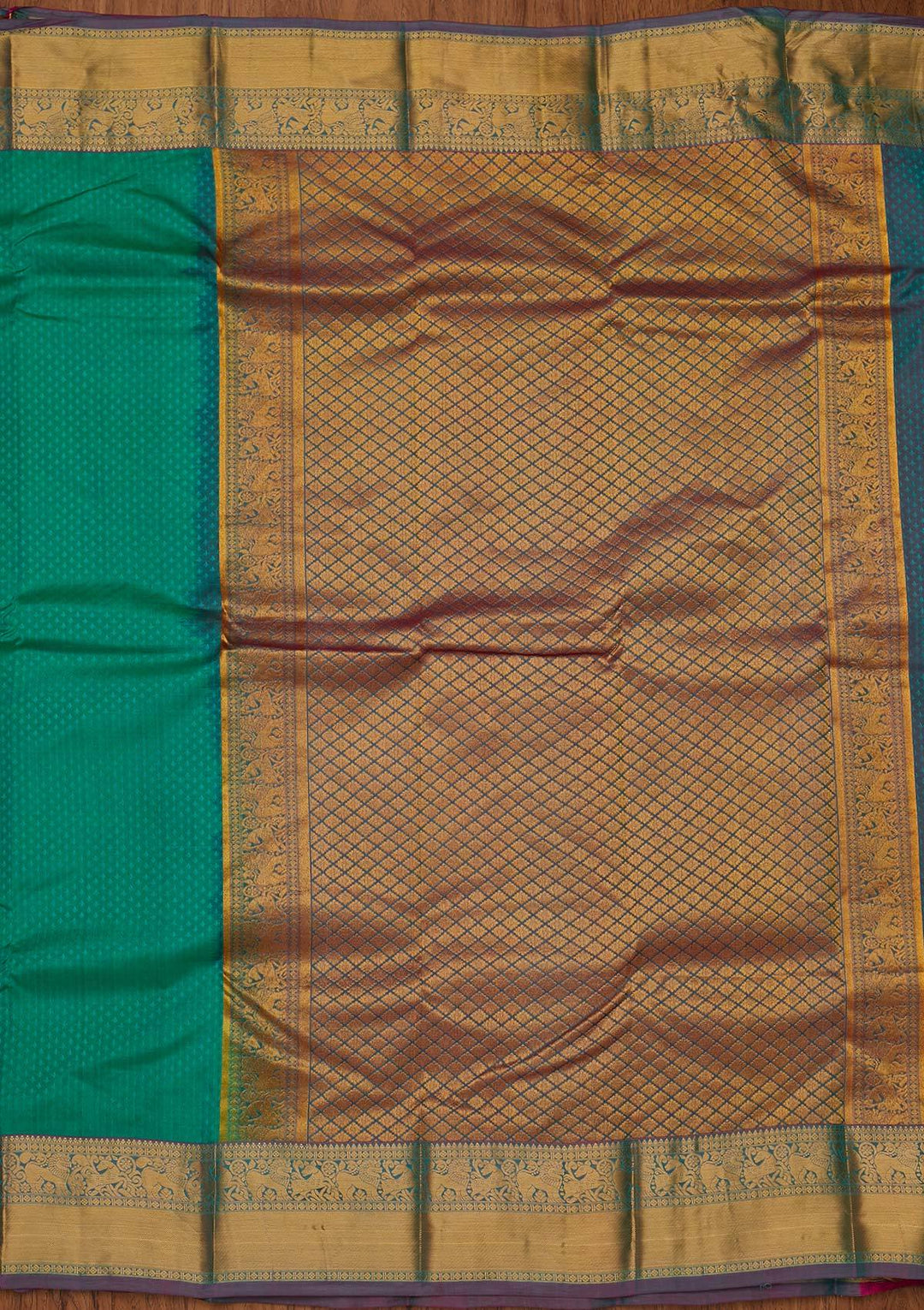 Sea Green Zariwork Pure Silk Designer Saree - koskii