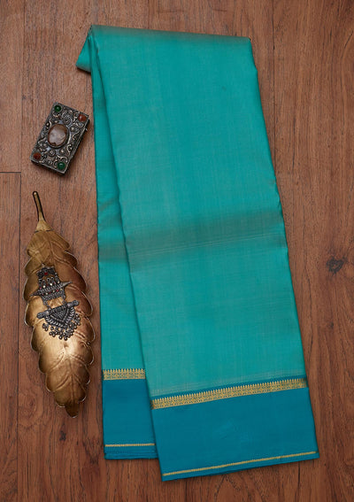 Sea Green Zariwork Pure Silk Designer Unstitched Saree - Koskii