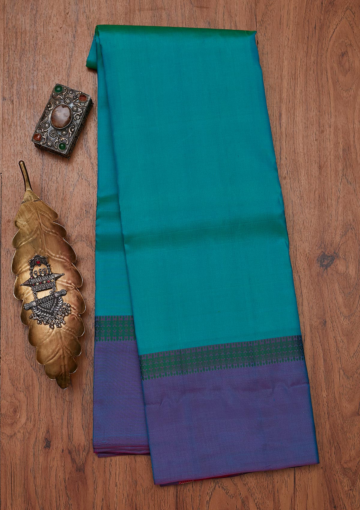 Sea Green Zariwork Pure Silk Designer Unstitched Saree - Koskii