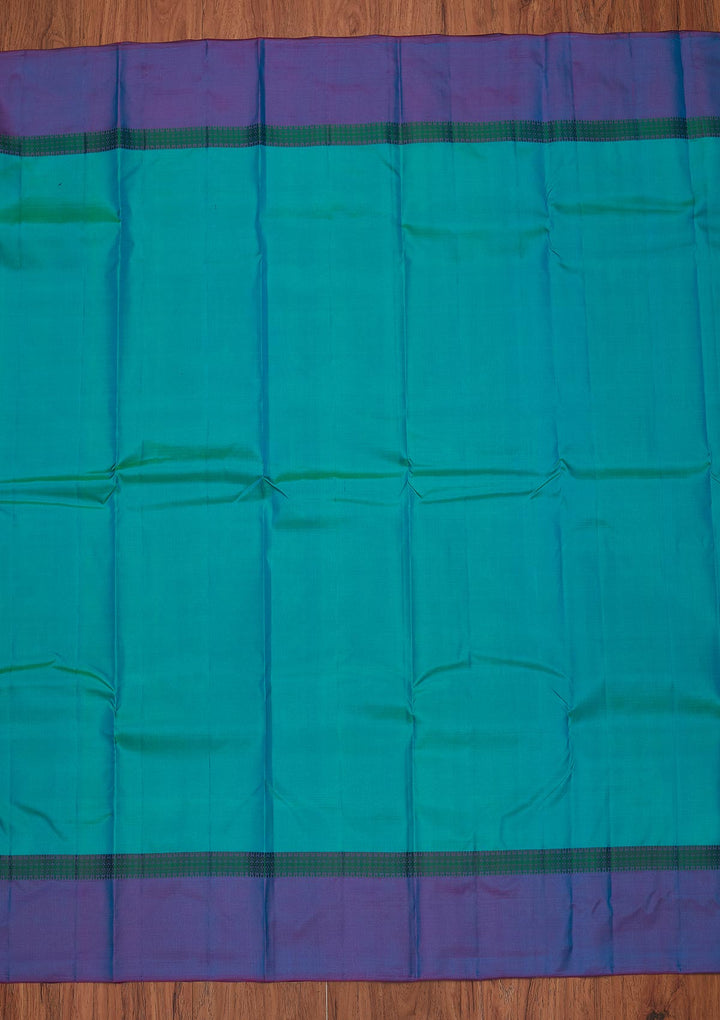 Sea Green Zariwork Pure Silk Designer Unstitched Saree - Koskii