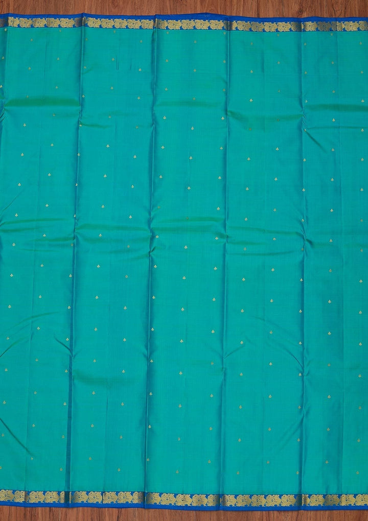 Sea Green Zariwork Pure Silk Designer Unstitched Saree - Koskii