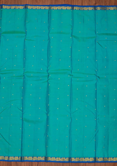 Sea Green Zariwork Pure Silk Designer Unstitched Saree - Koskii
