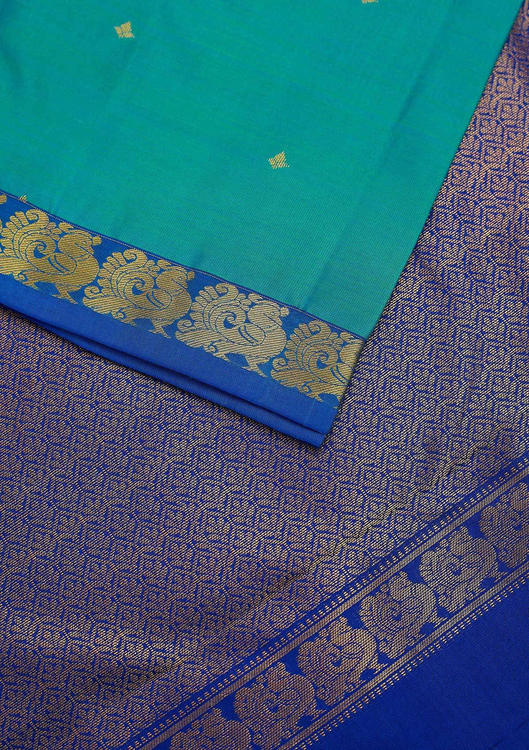 Sea Green Zariwork Pure Silk Designer Unstitched Saree - Koskii