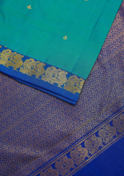 Sea Green Zariwork Pure Silk Designer Unstitched Saree - Koskii