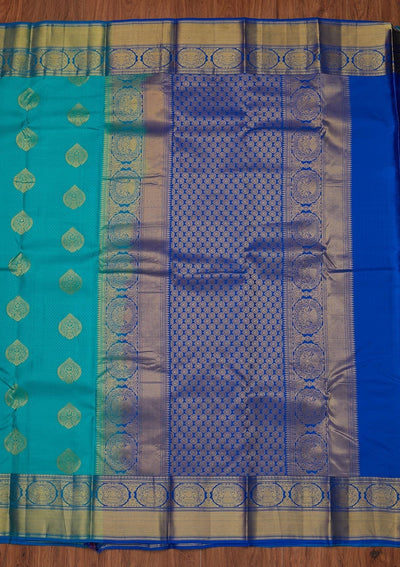 Sea Green Zariwork Pure Silk Designer Unstitched Saree - Koskii