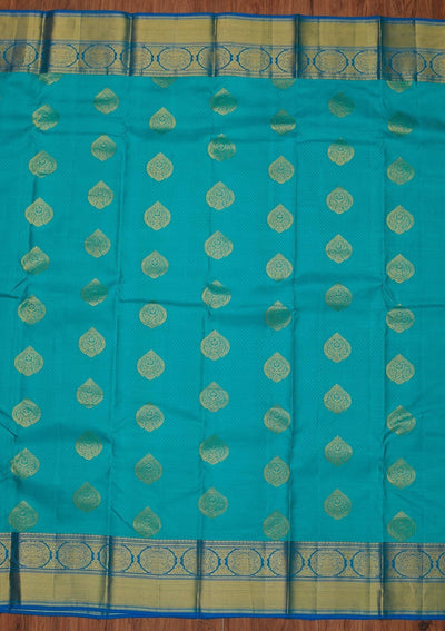 Sea Green Zariwork Pure Silk Designer Unstitched Saree - Koskii