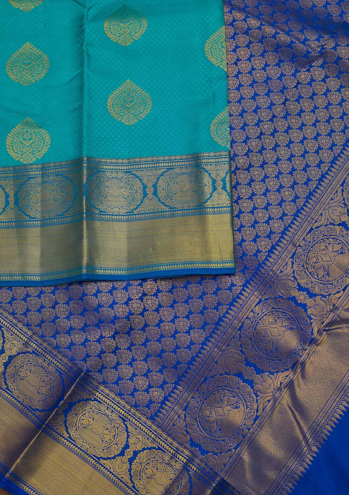 Sea Green Zariwork Pure Silk Designer Unstitched Saree - Koskii
