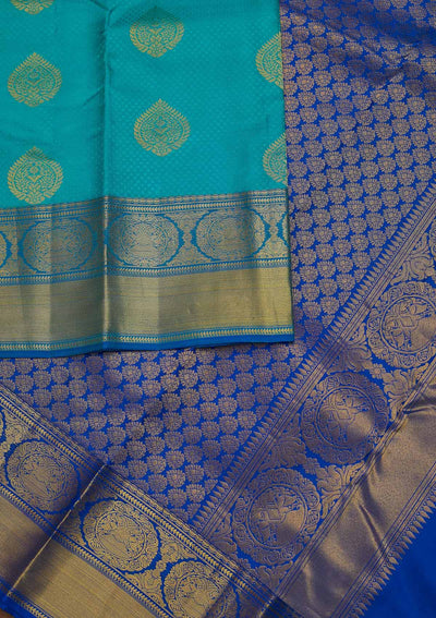 Sea Green Zariwork Pure Silk Designer Unstitched Saree - Koskii