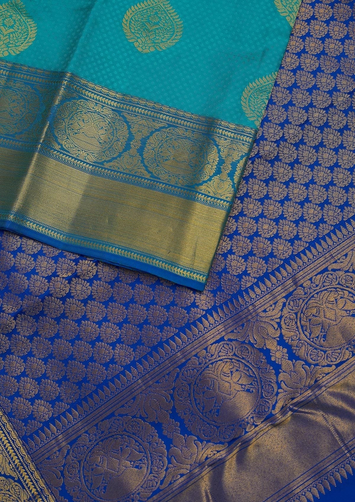 Sea Green Zariwork Pure Silk Designer Unstitched Saree - Koskii