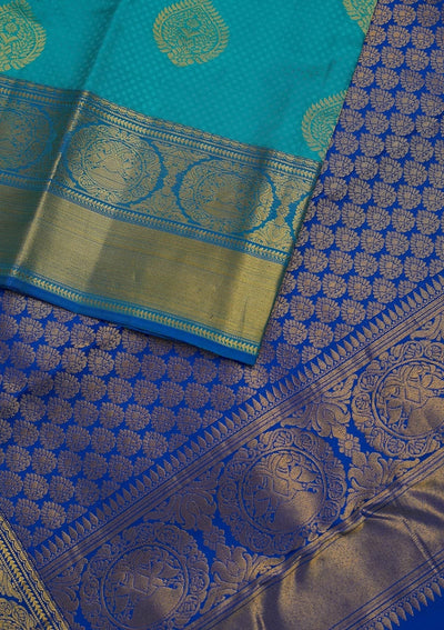 Sea Green Zariwork Pure Silk Designer Unstitched Saree - Koskii