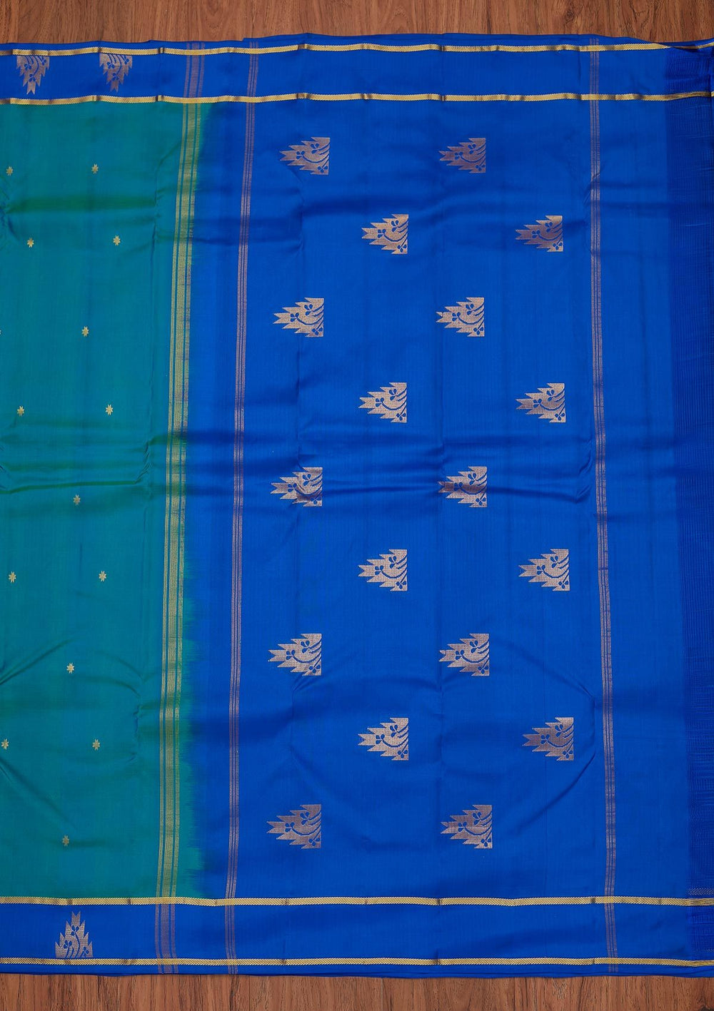 Sea Green Zariwork Pure Silk Designer Unstitched Saree - Koskii