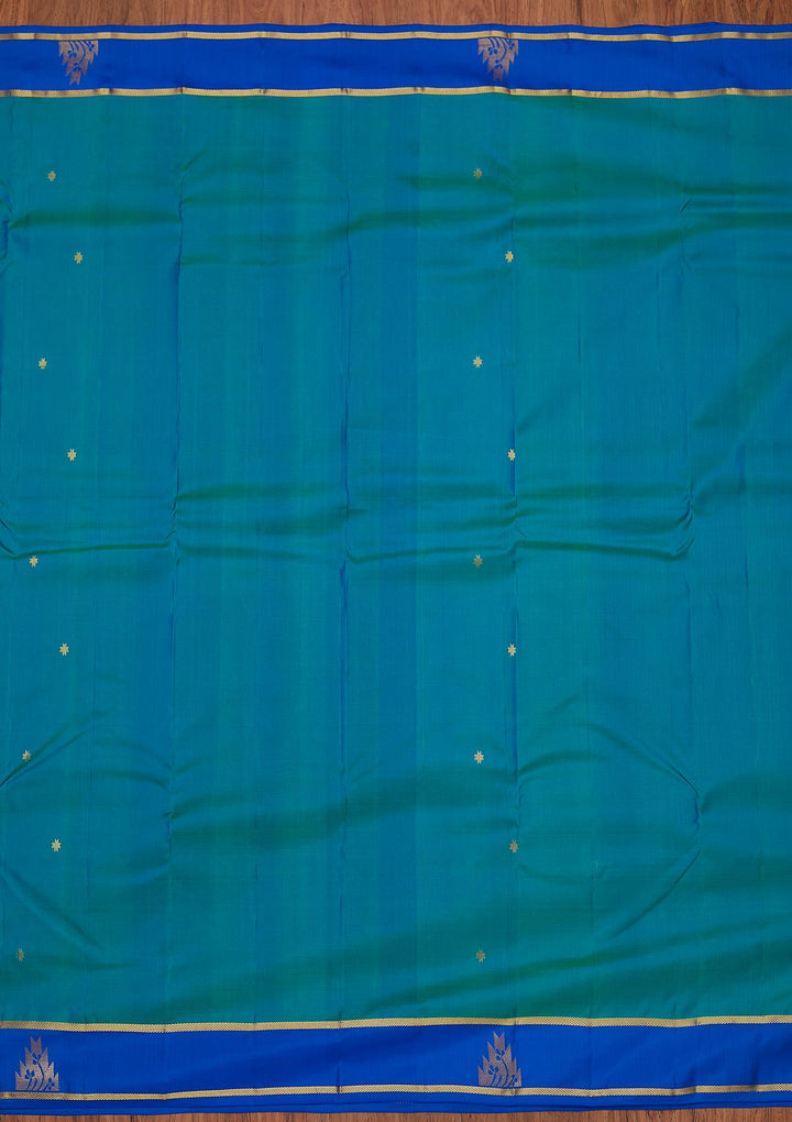 Sea Green Zariwork Pure Silk Designer Unstitched Saree - Koskii