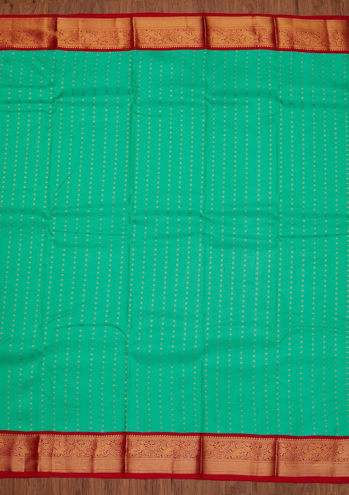 Sea Green Zariwork Pure Silk Designer Unstitched Saree - Koskii