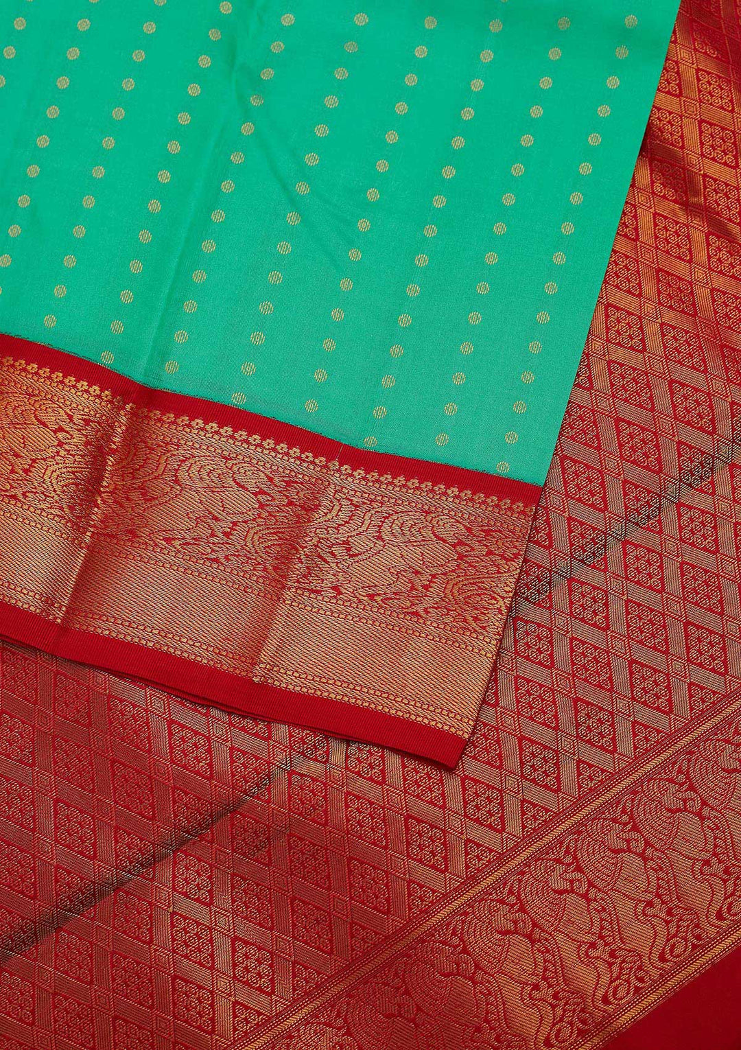 Sea Green Zariwork Pure Silk Designer Unstitched Saree - Koskii