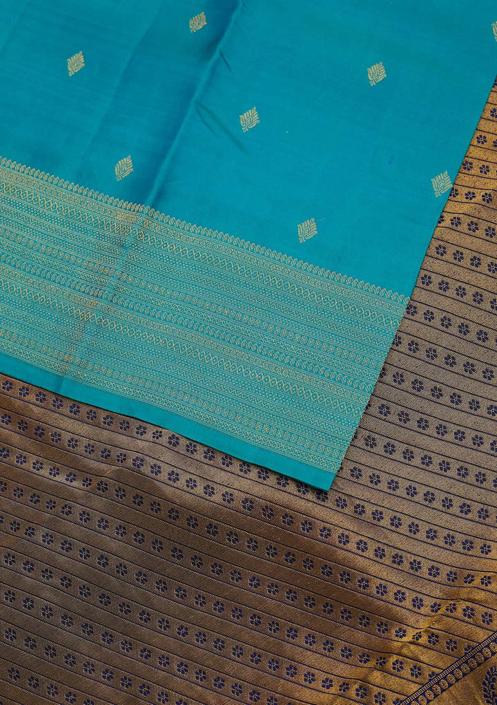Sea Green Zariwork Pure Silk Designer Unstitched Saree - Koskii