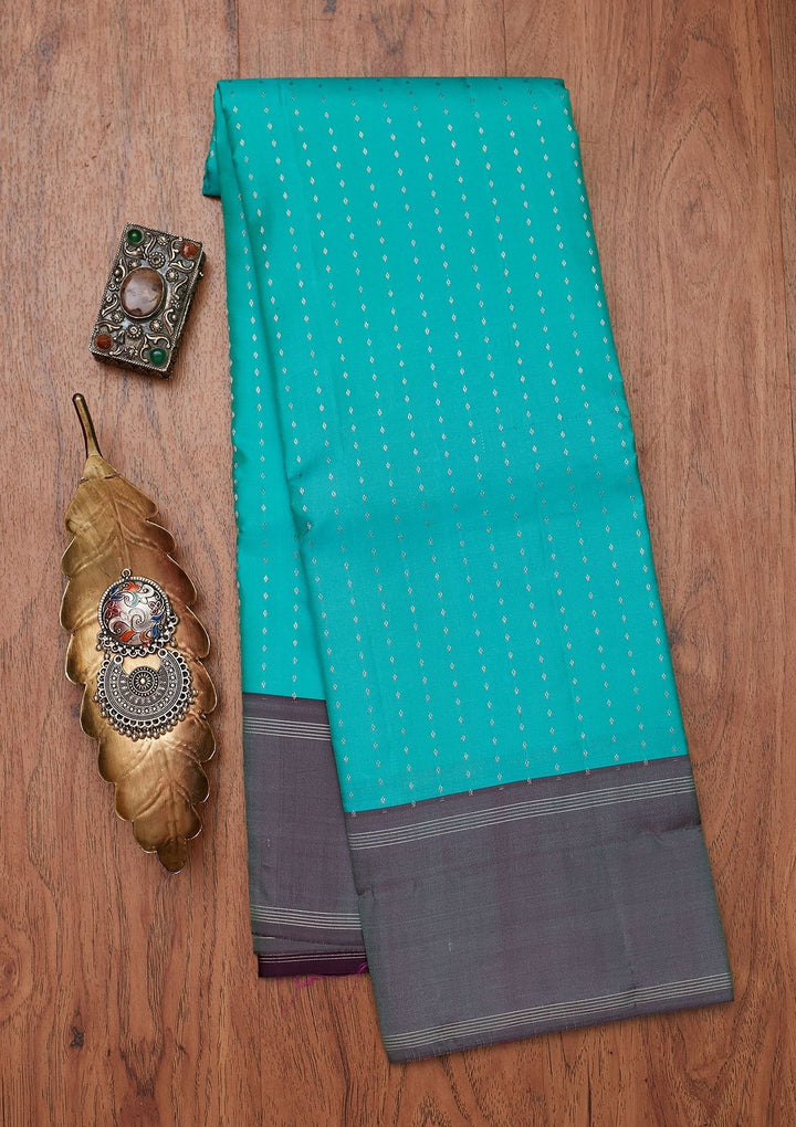 Sea Green Zariwork Pure Silk Designer Unstitched Saree - Koskii