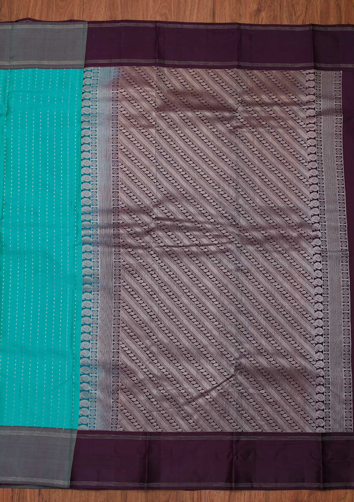 Sea Green Zariwork Pure Silk Designer Unstitched Saree - Koskii