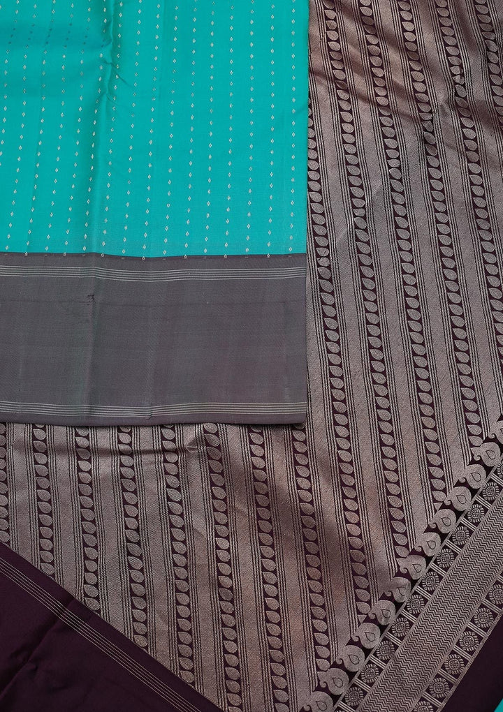Sea Green Zariwork Pure Silk Designer Unstitched Saree - Koskii