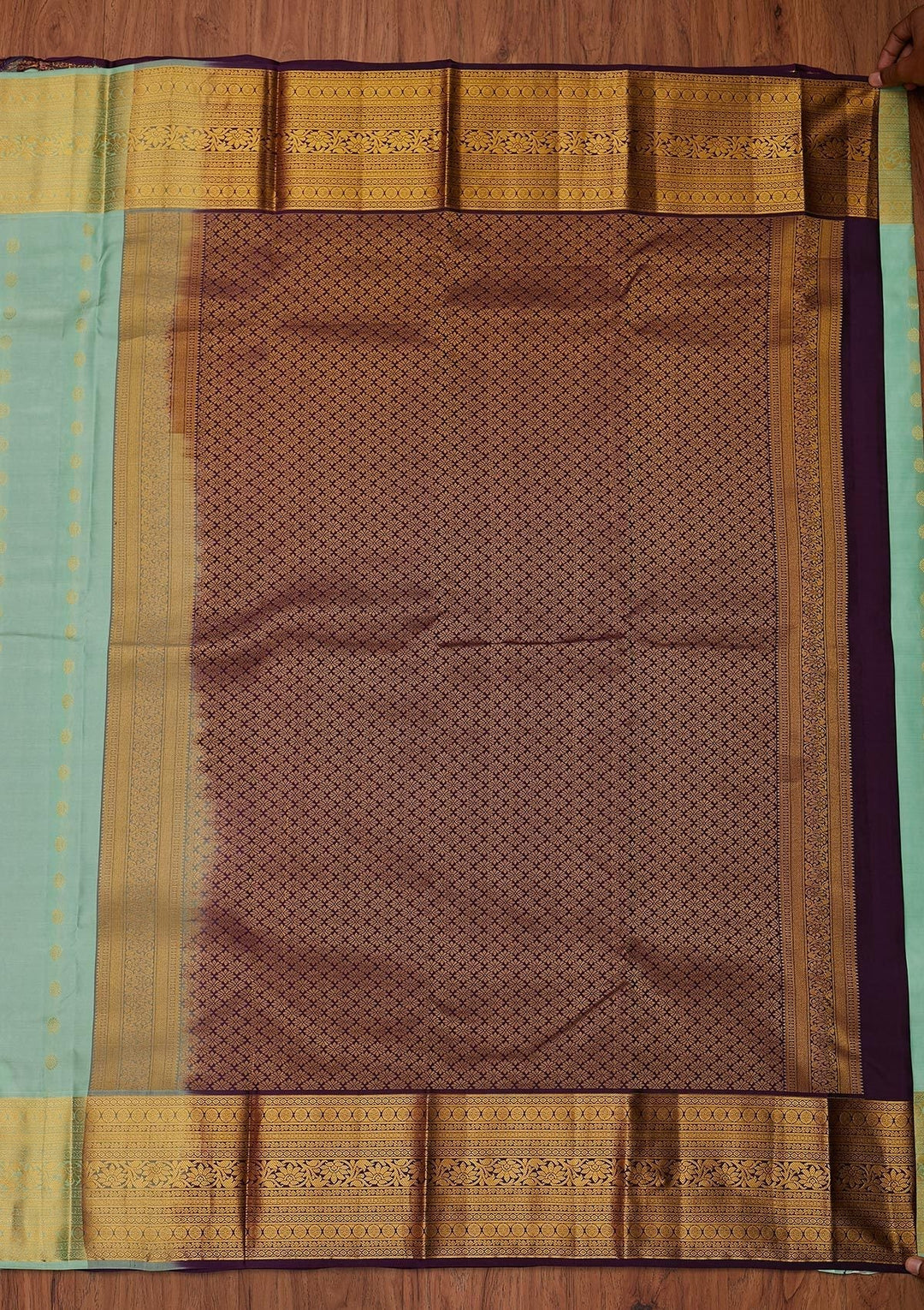 Sea Green Zariwork Pure Silk Designer Unstitched Saree - Koskii