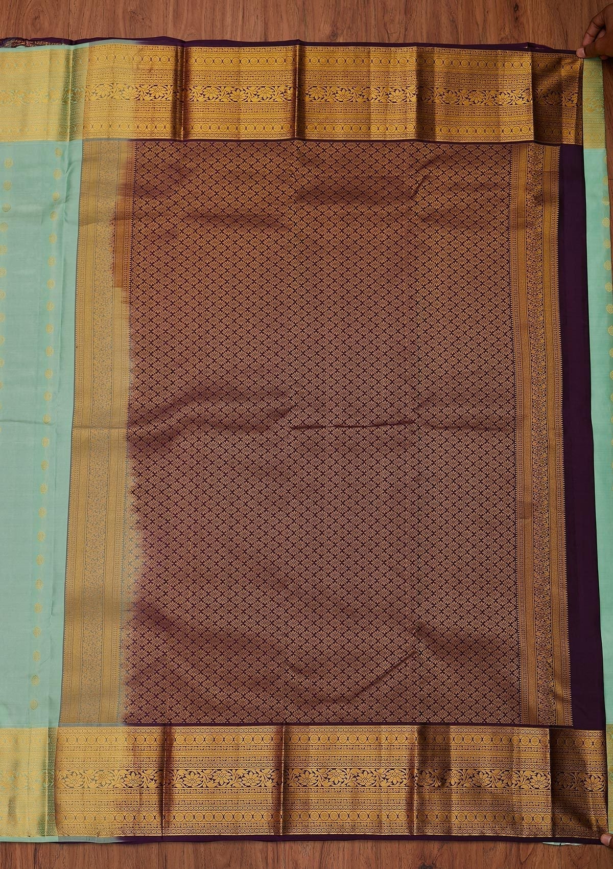Sea Green Zariwork Pure Silk Designer Unstitched Saree - Koskii
