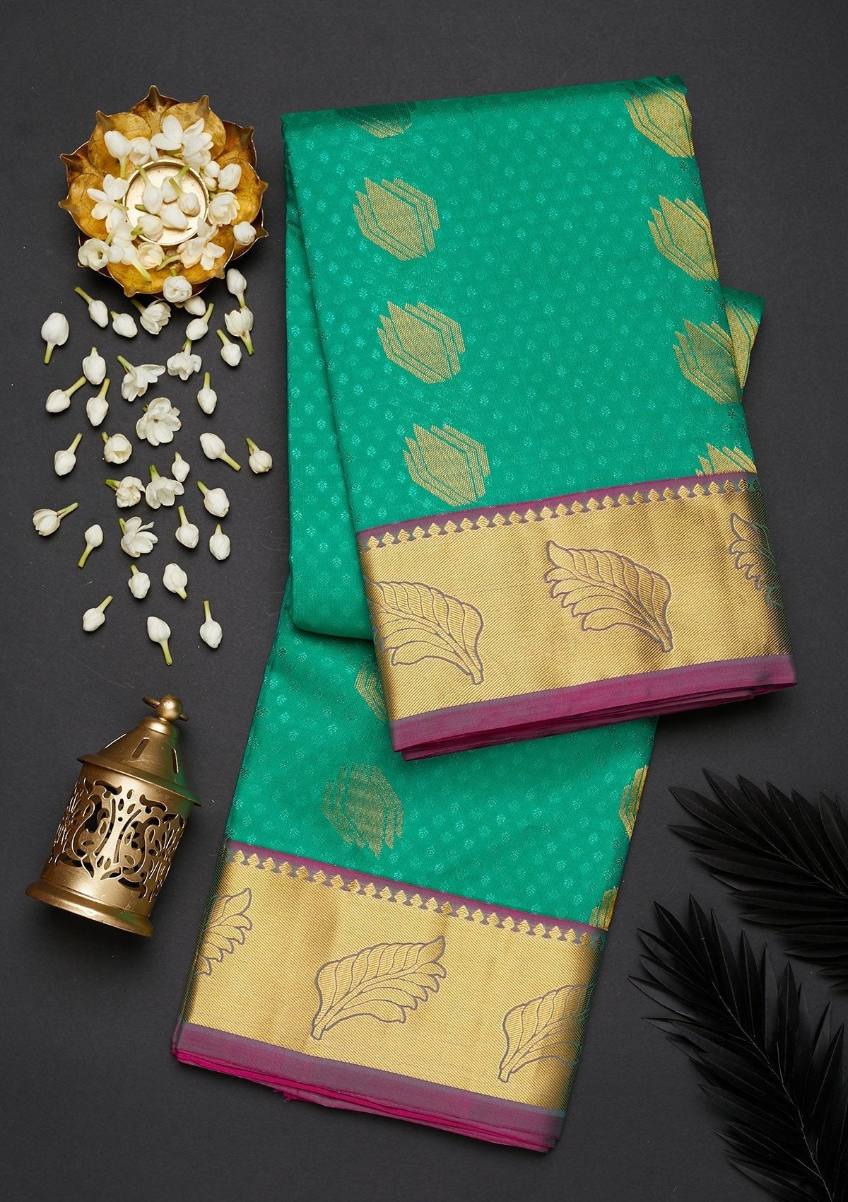 Sea Green Zariwork Pure Silk Designer Saree - Koskii