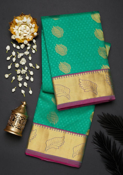Sea Green Zariwork Pure Silk Designer Saree - Koskii