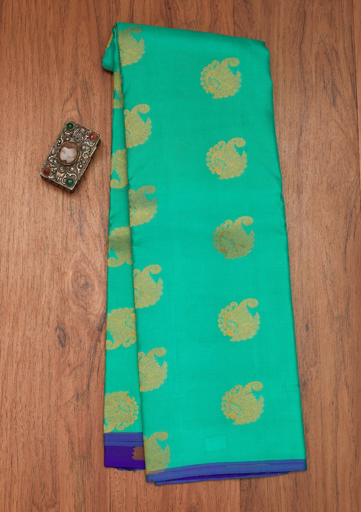 Sea Green Zariwork Pure Silk Saree- Koskii