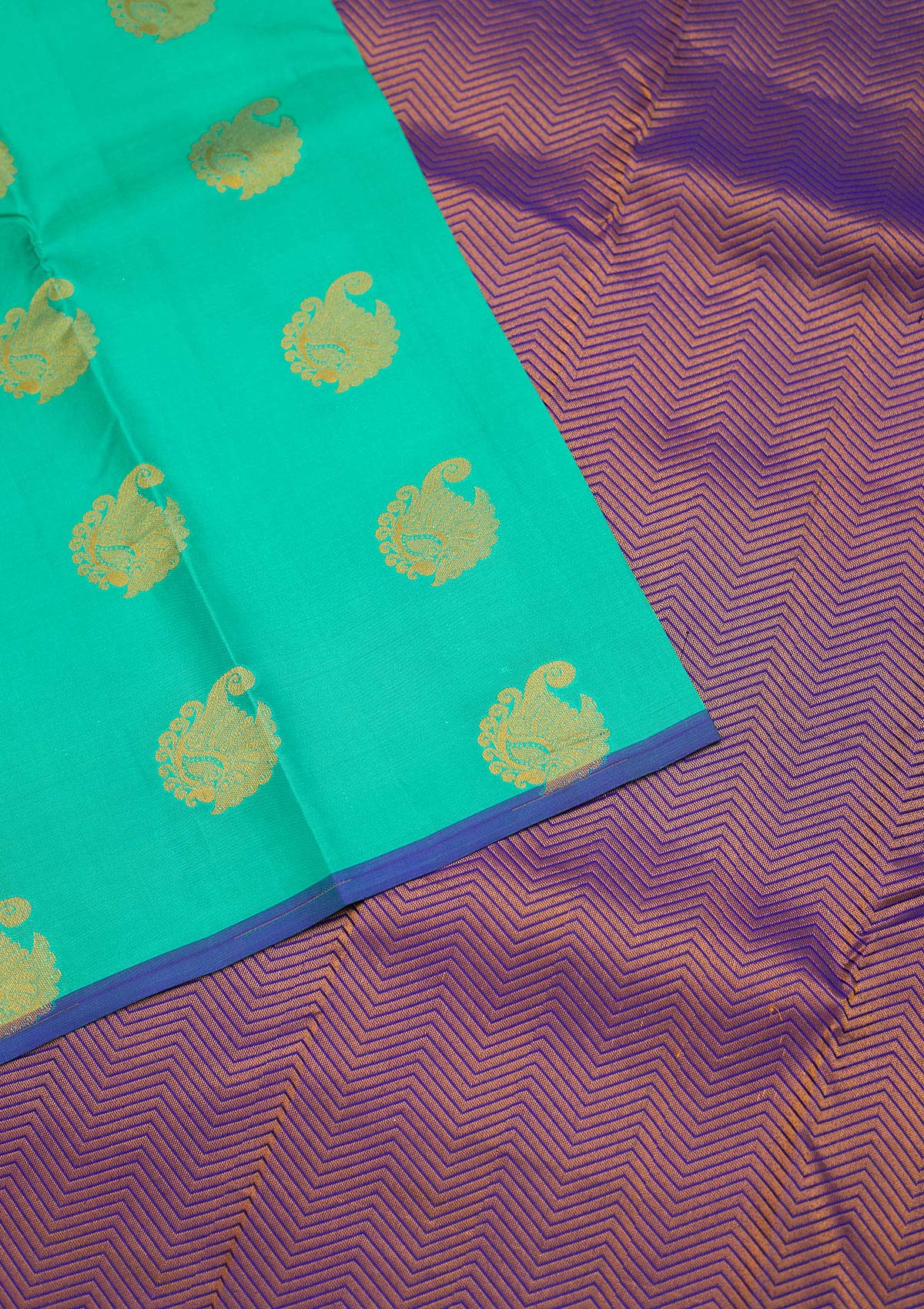 Sea Green Zariwork Pure Silk Saree - Koskii