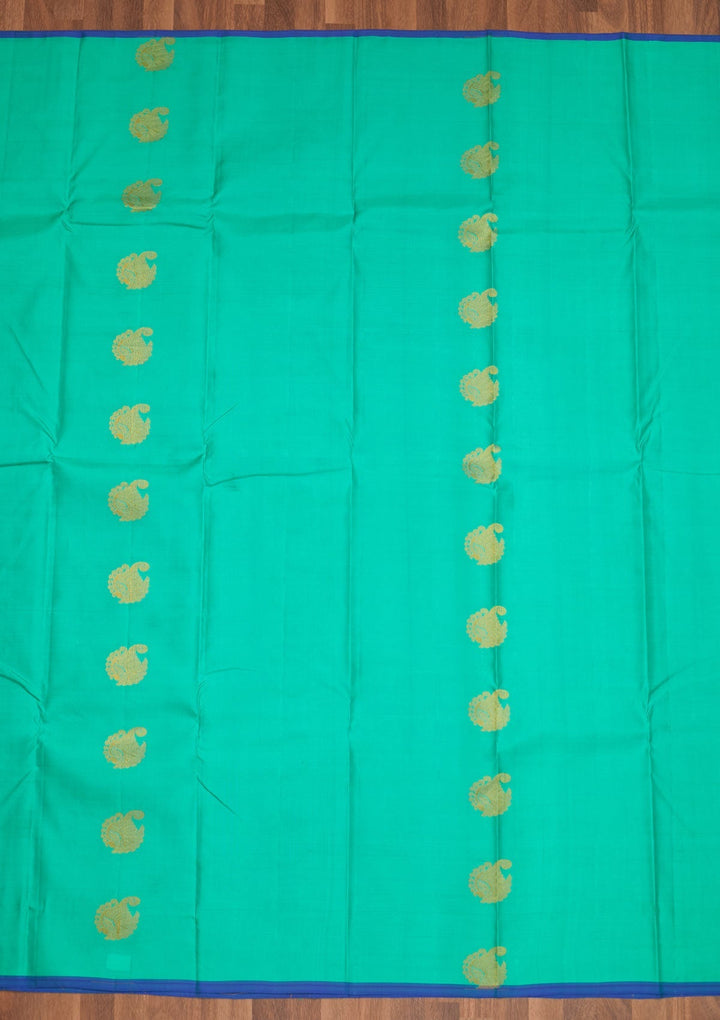 Sea Green Zariwork Pure Silk Saree - Koskii