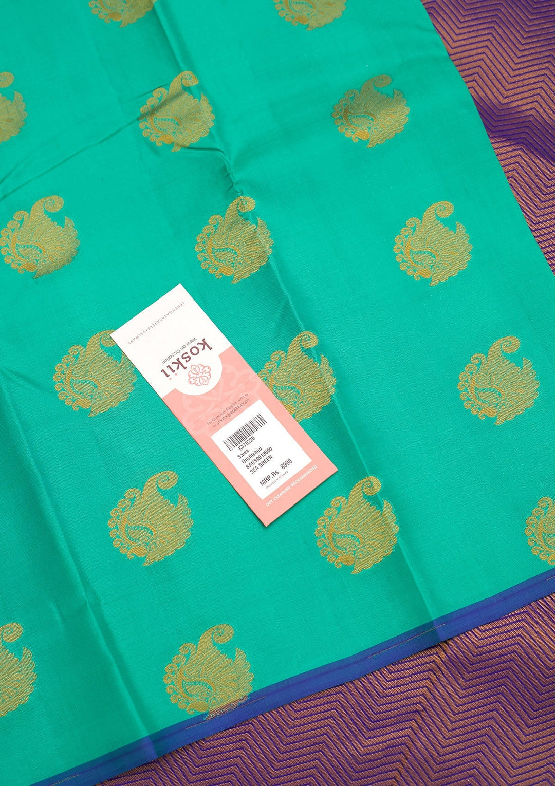 Sea Green Zariwork Pure Silk Saree - Koskii