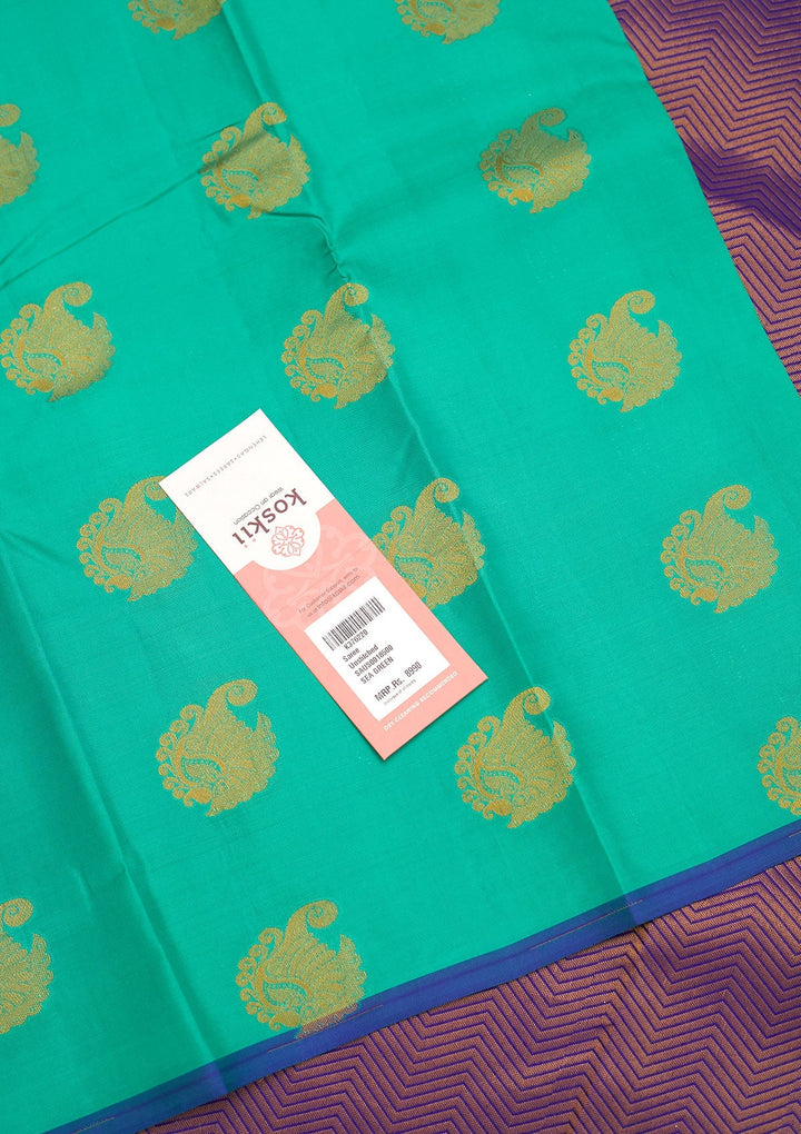 Sea Green Zariwork Pure Silk Saree - Koskii