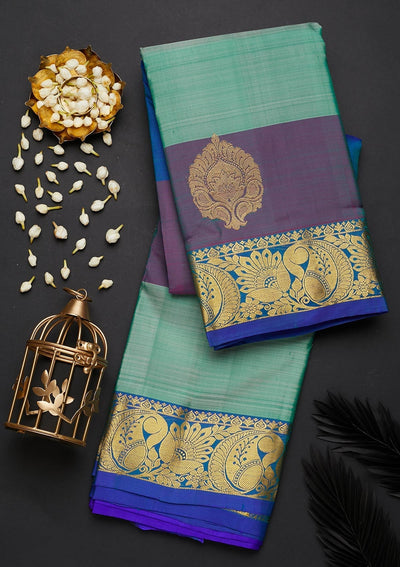 Sea Green Zariwork Pure Silk Designer Saree - Koskii