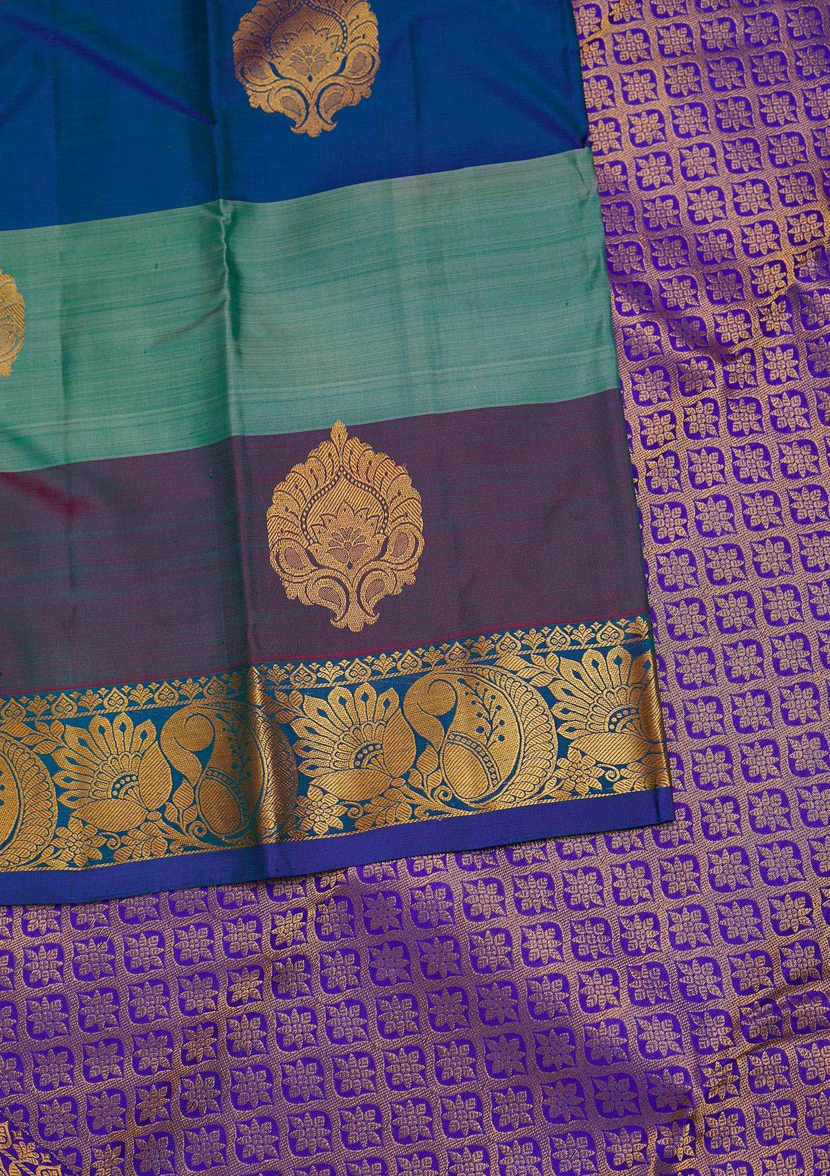 Sea Green Zariwork Pure Silk Designer Saree - Koskii