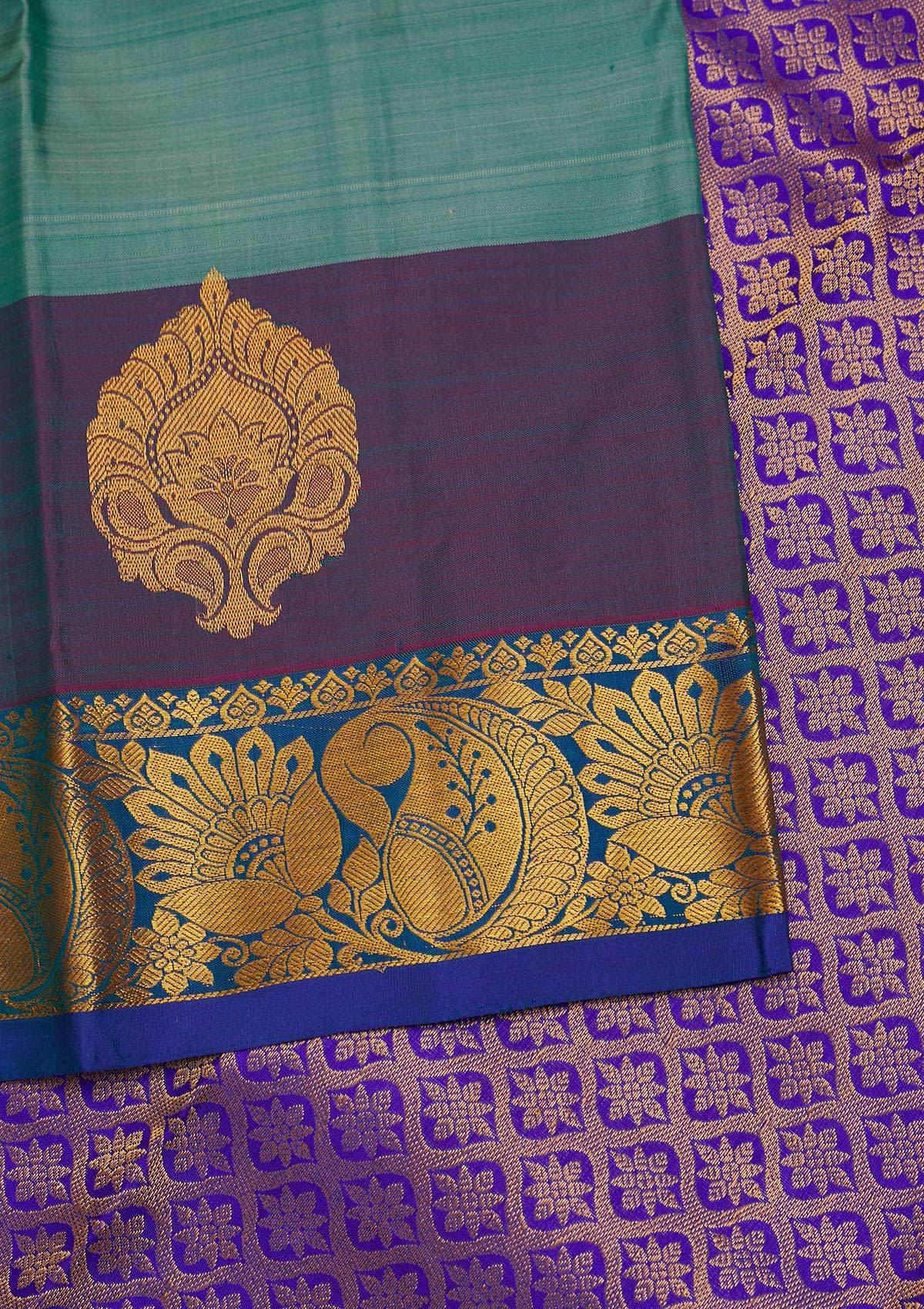 Sea Green Zariwork Pure Silk Designer Saree - Koskii
