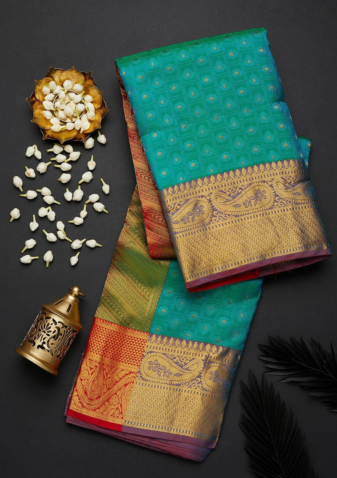 Sea Green Zariwork Pure Silk Designer Saree - Koskii