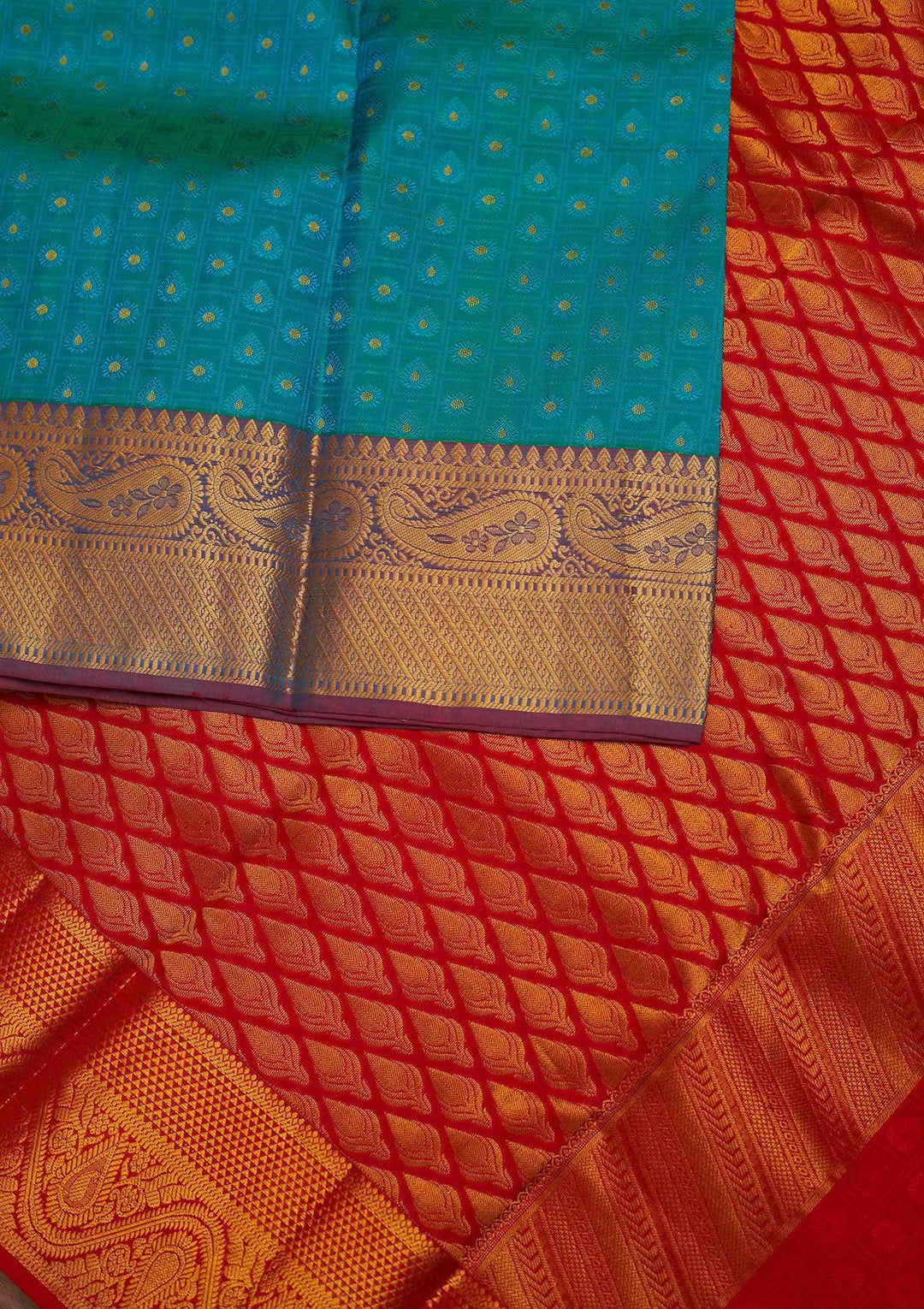 Sea Green Zariwork Pure Silk Designer Saree - Koskii
