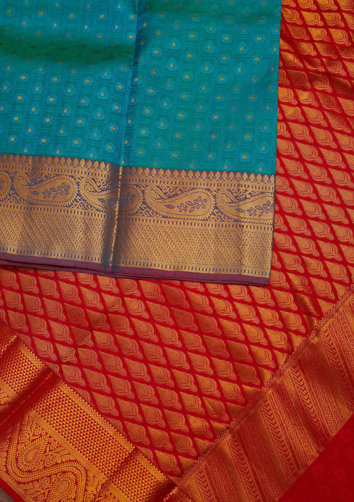 Sea Green Zariwork Pure Silk Designer Saree - Koskii