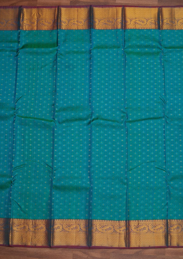 Sea Green Zariwork Pure Silk Designer Saree - Koskii