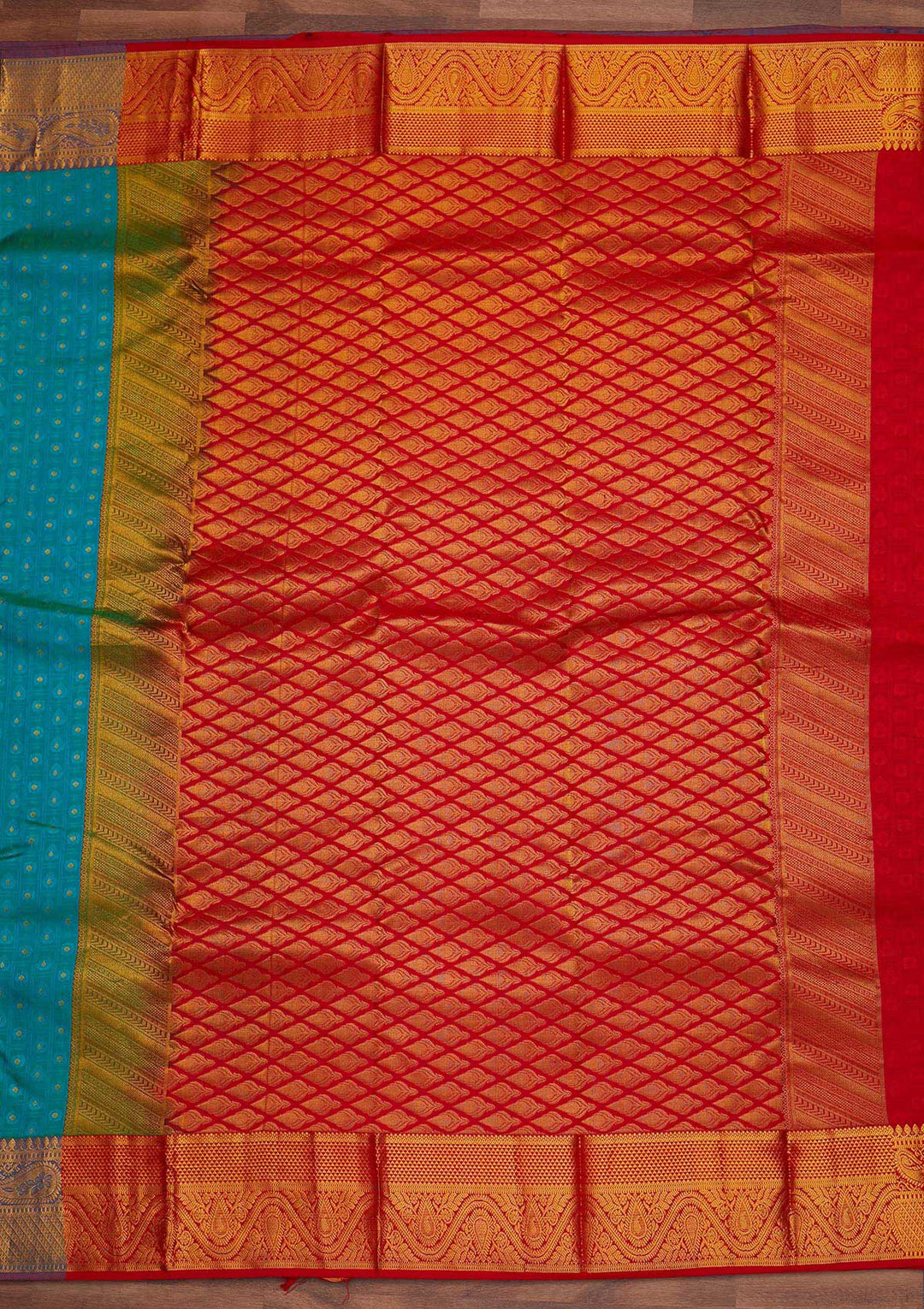 Sea Green Zariwork Pure Silk Designer Saree - Koskii