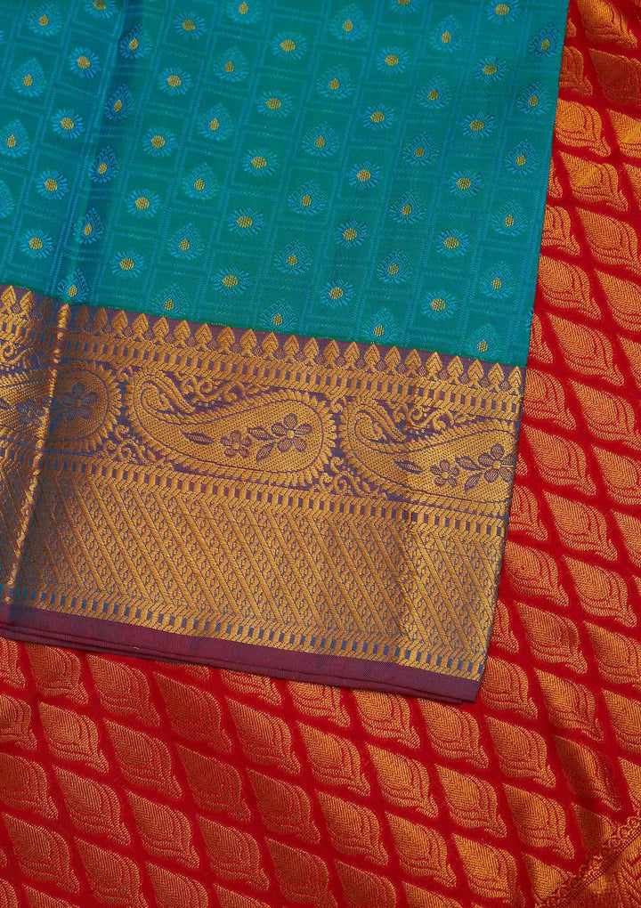 Sea Green Zariwork Pure Silk Designer Saree - Koskii
