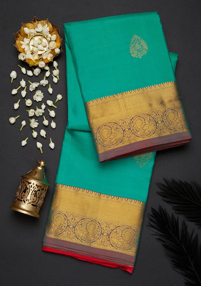 Sea Green Zariwork Pure Silk Designer Saree - Koskii