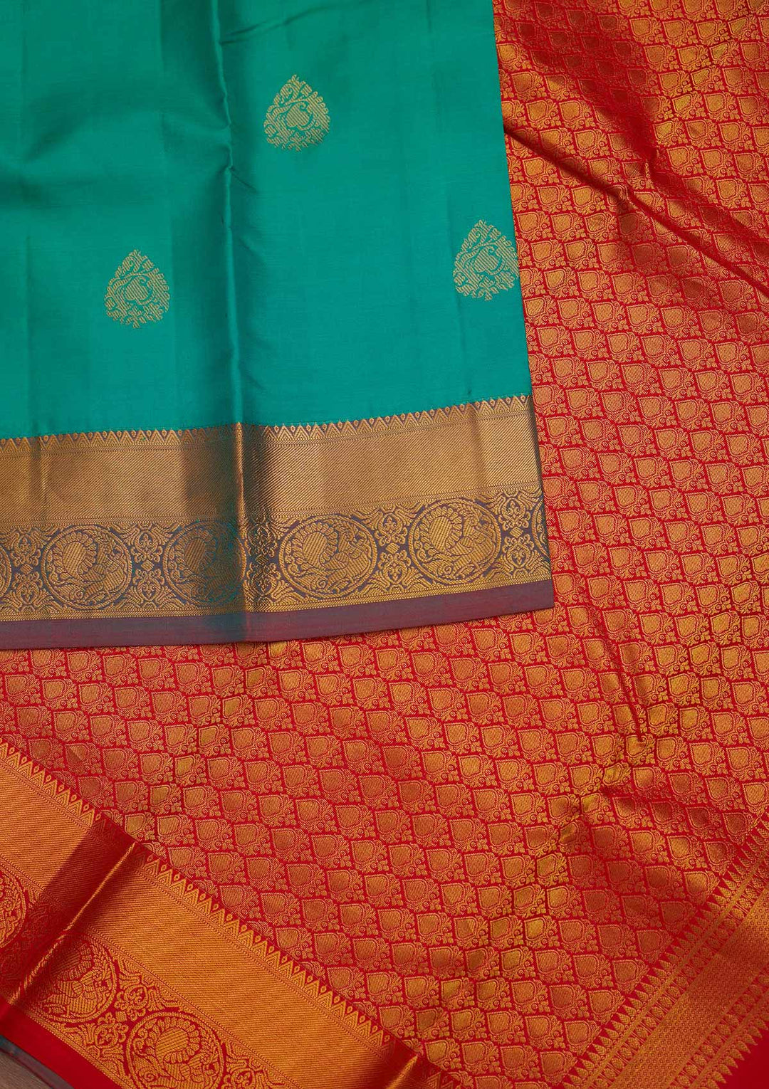 Sea Green Zariwork Pure Silk Designer Saree - Koskii