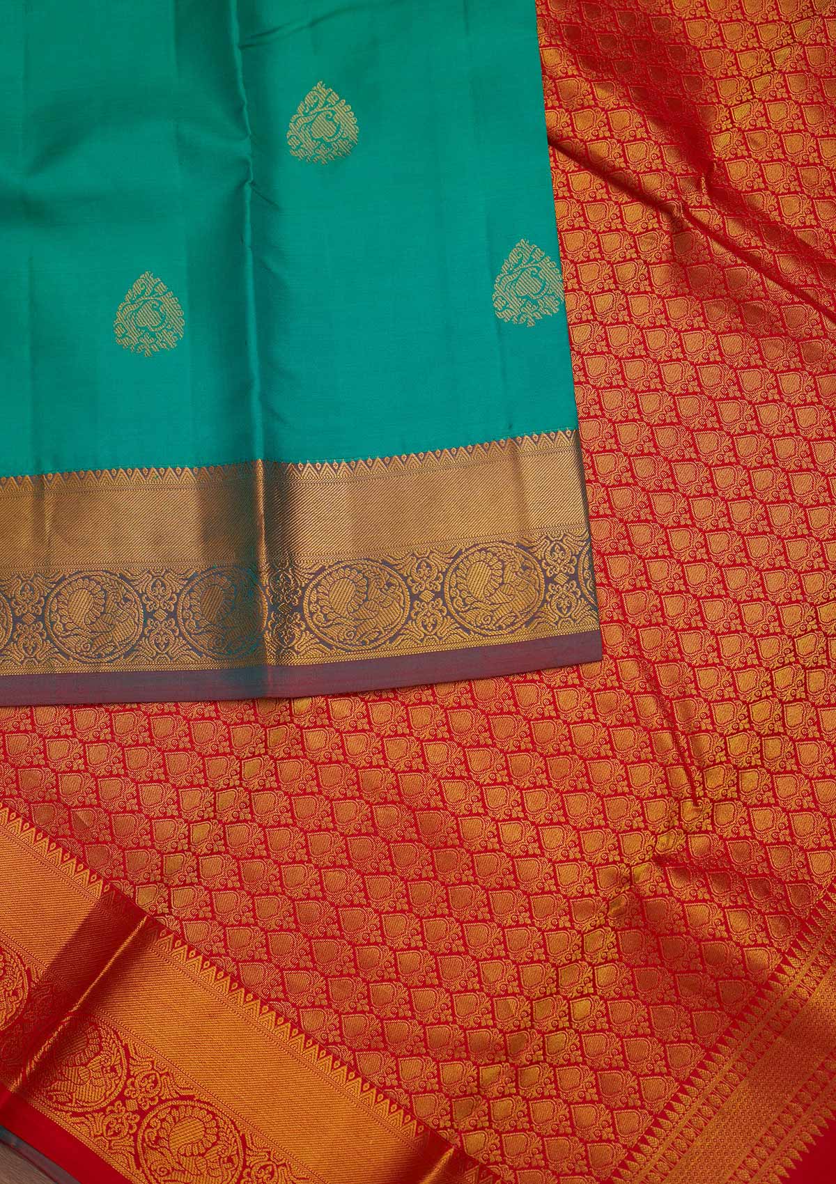 Sea Green Zariwork Pure Silk Designer Saree - Koskii