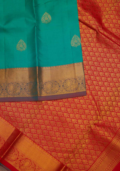 Sea Green Zariwork Pure Silk Designer Saree - Koskii