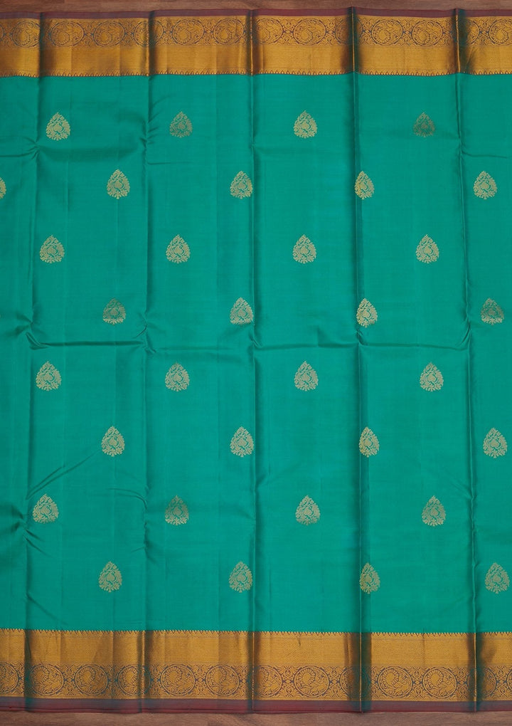 Sea Green Zariwork Pure Silk Designer Saree - Koskii
