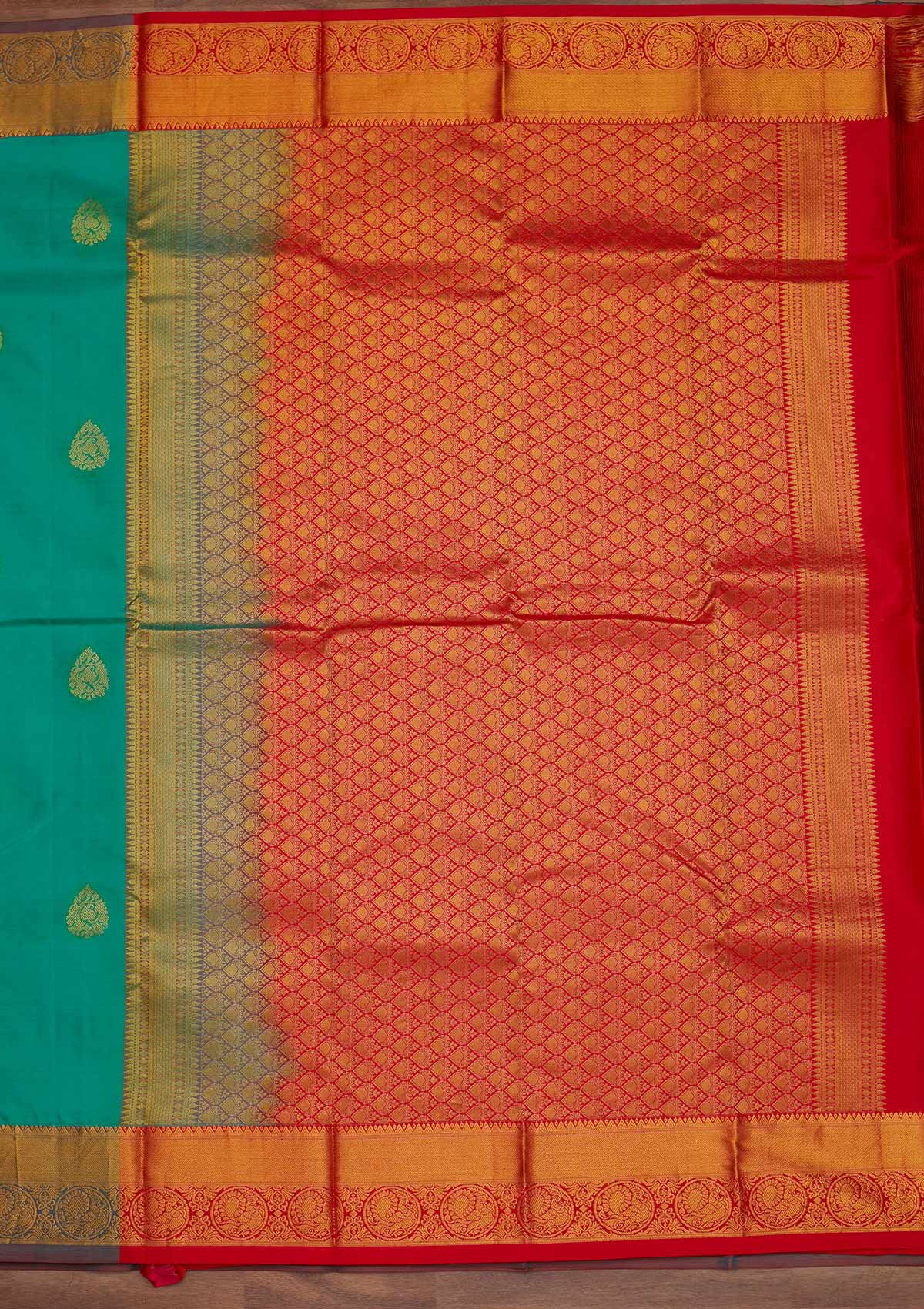 Sea Green Zariwork Pure Silk Designer Saree - Koskii
