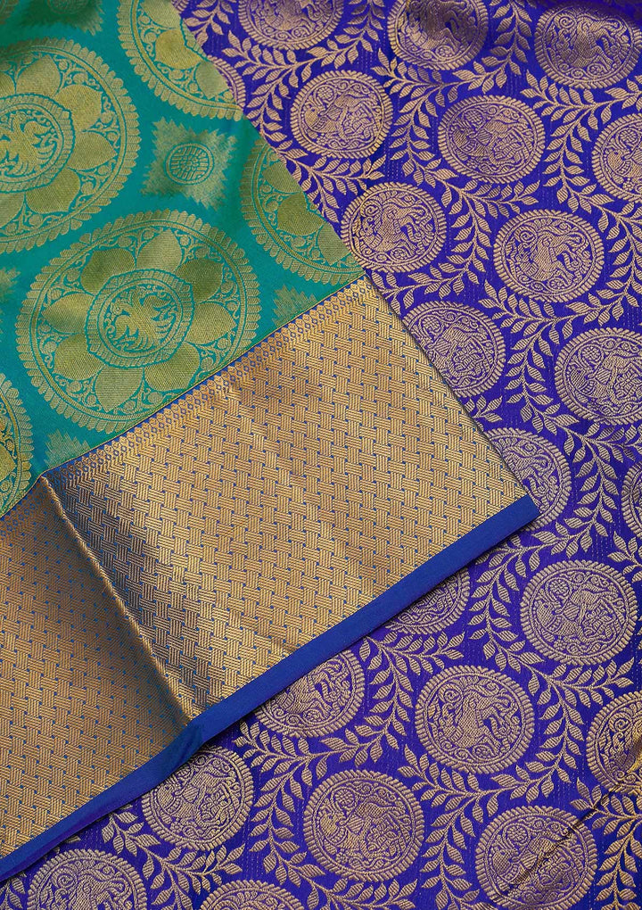 Sea Green Zariwork Pure Silk Saree-Koskii