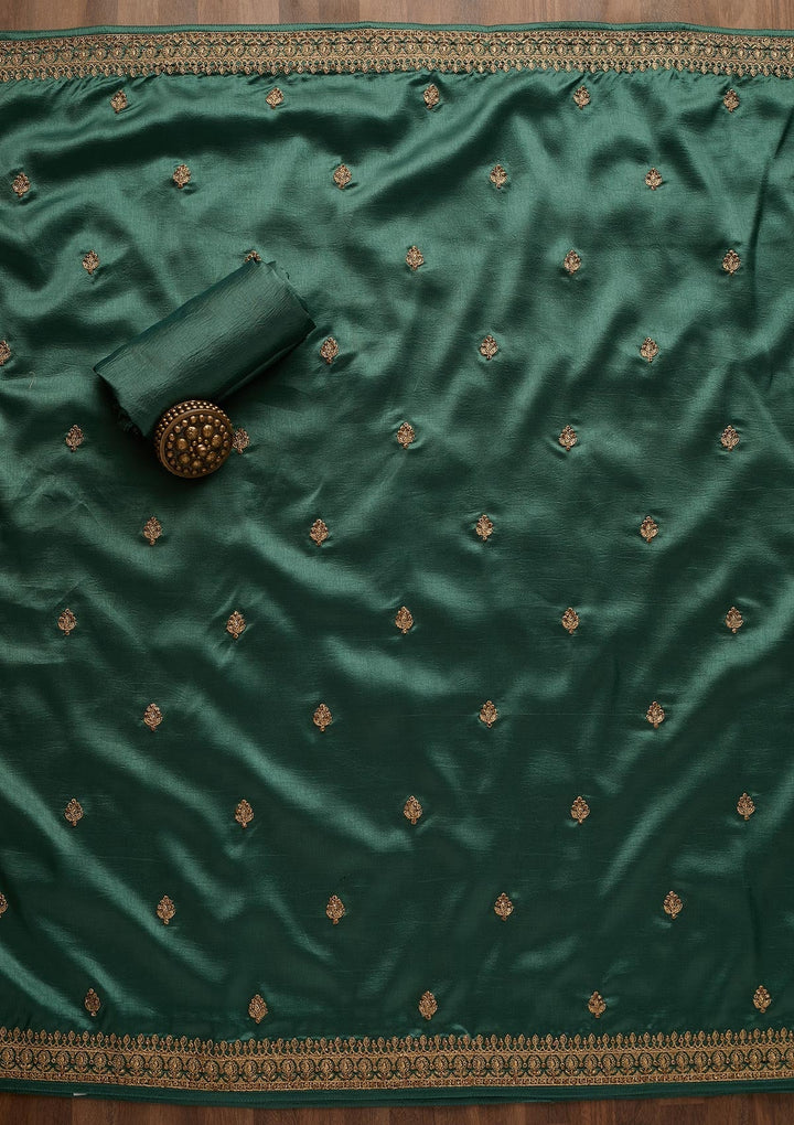 Sea Green Zariwork Raw Silk Unstitched Salwar Suit-Koskii