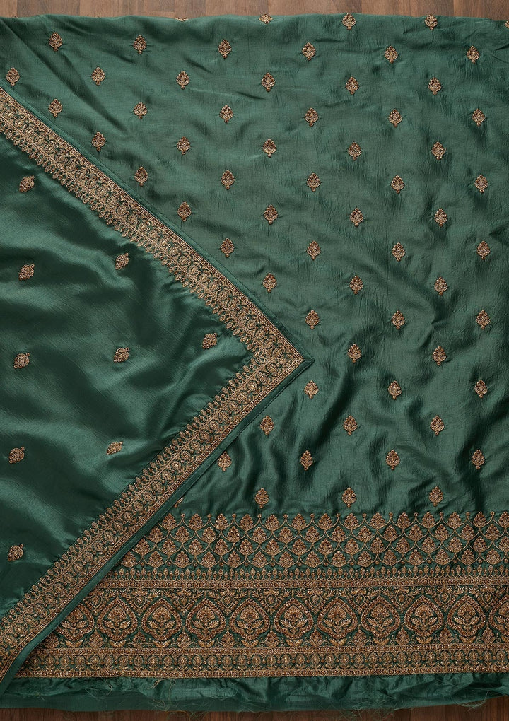 Sea Green Zariwork Raw Silk Unstitched Salwar Suit-Koskii